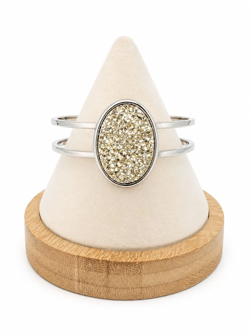 Chic Metallic Gold Druzy Statement Bracelet & Sleek Silver Cuff Bangle Easy Open